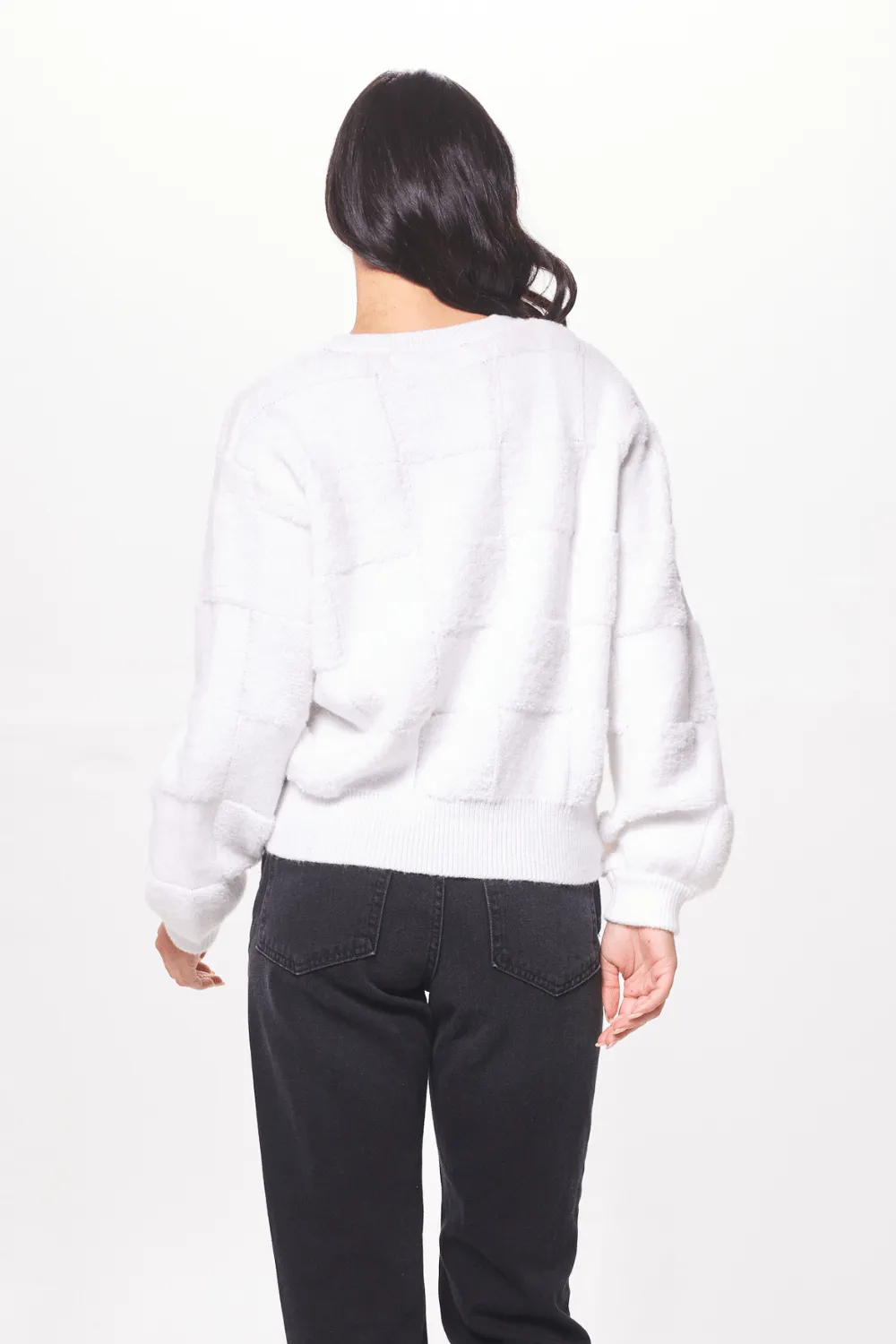 Ivory Tonal Checkered Crewneck Sweater