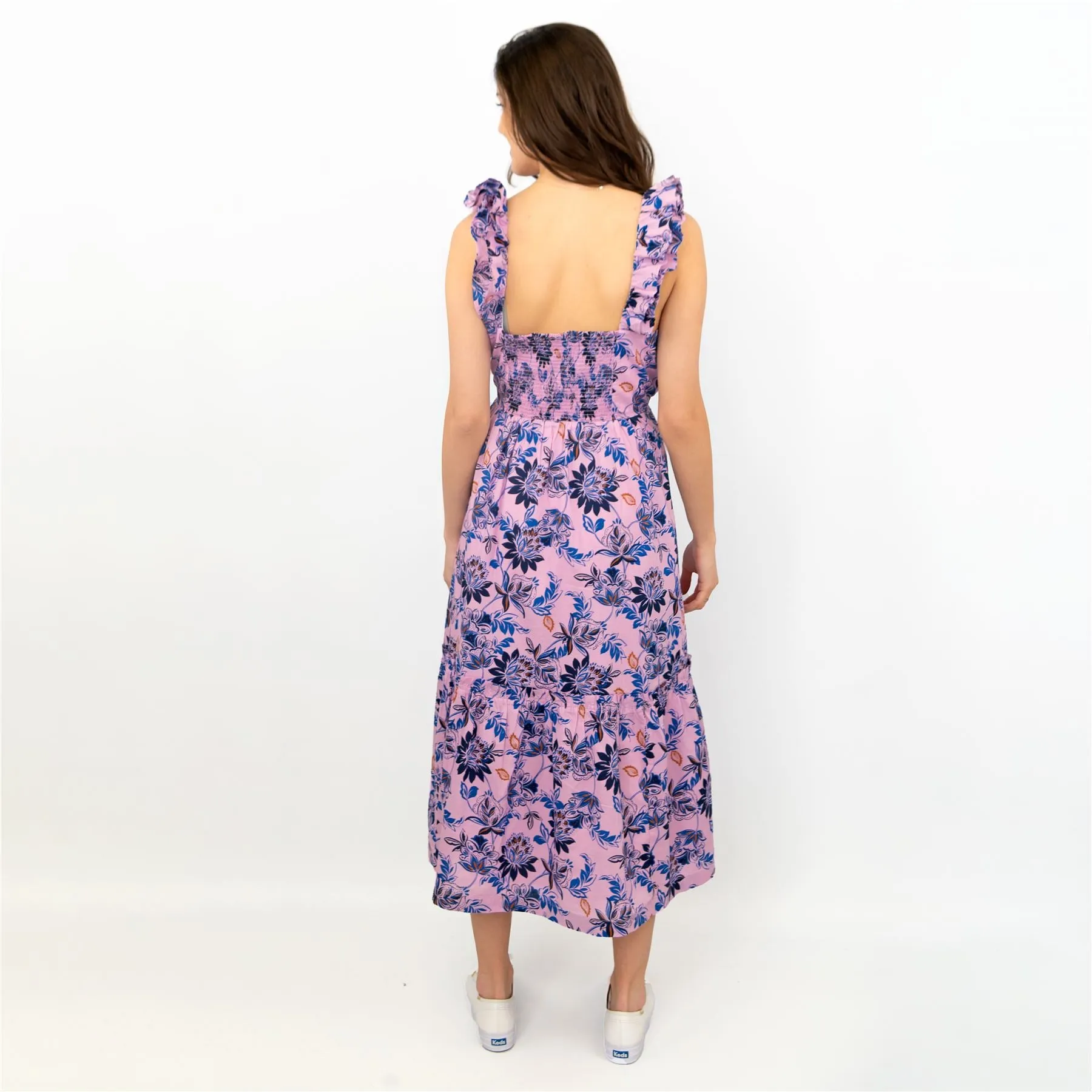 J.Crew Women Pink Floral Sleeveless Strap Summer Square Neck Long Midi Dress