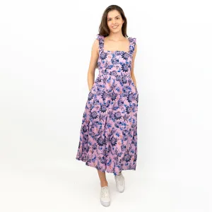 J.Crew Women Pink Floral Sleeveless Strap Summer Square Neck Long Midi Dress