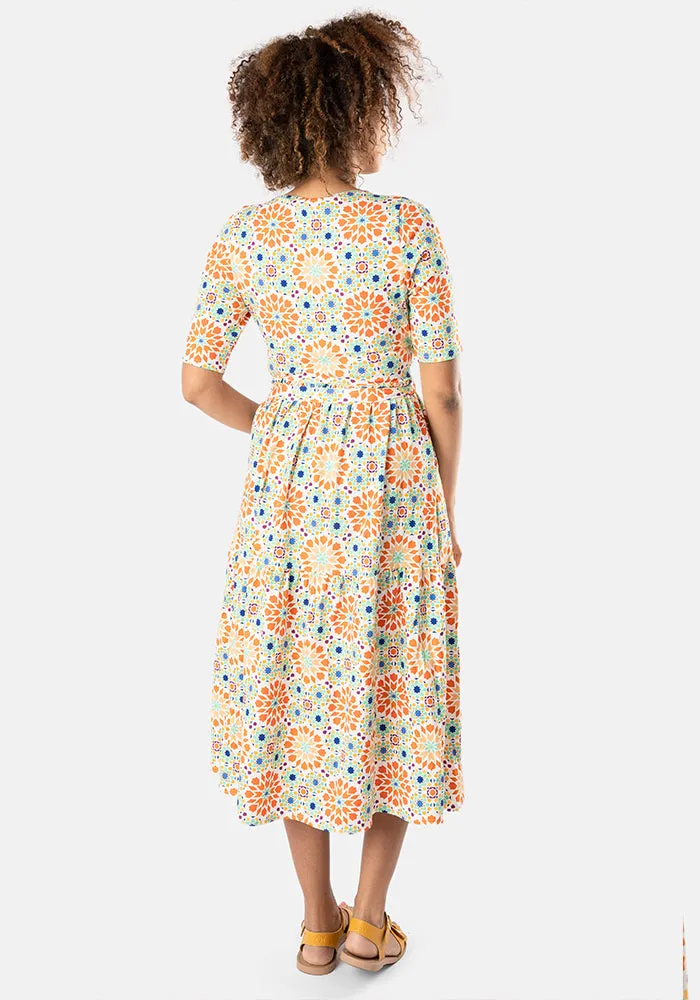 Juliette Mosaic Tile Print Cotton Midi Dress