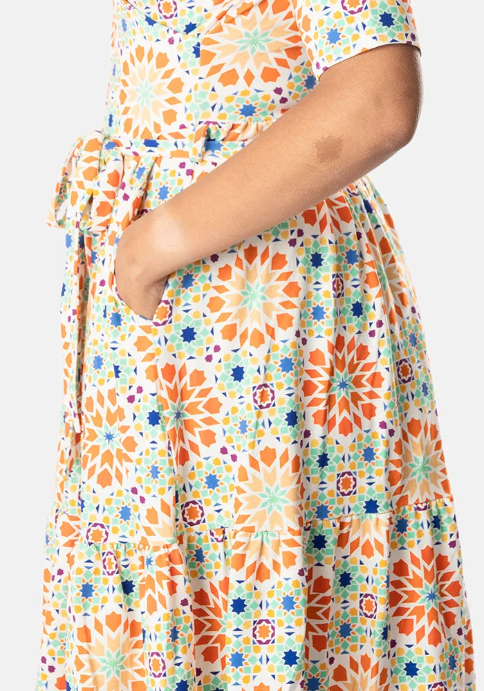 Juliette Mosaic Tile Print Cotton Midi Dress