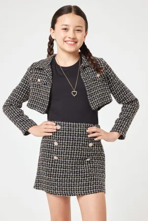 Kids Black White Boucle Skirt & Jacket Set