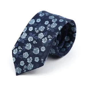 Lakeland Floral Skinny Polyester Tie, Navy / Light Blue