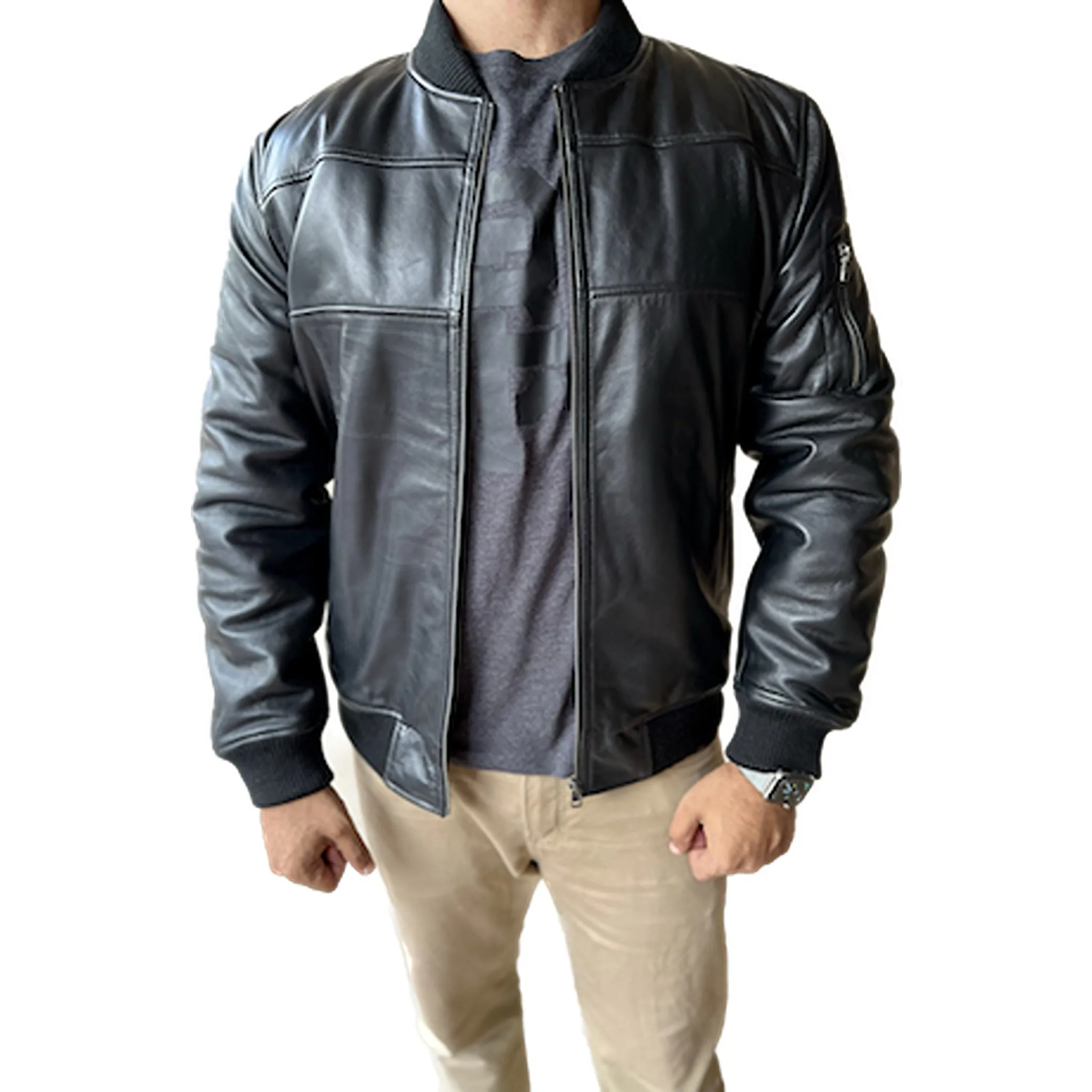 Lambskin Leather Bomber Jacket 4M