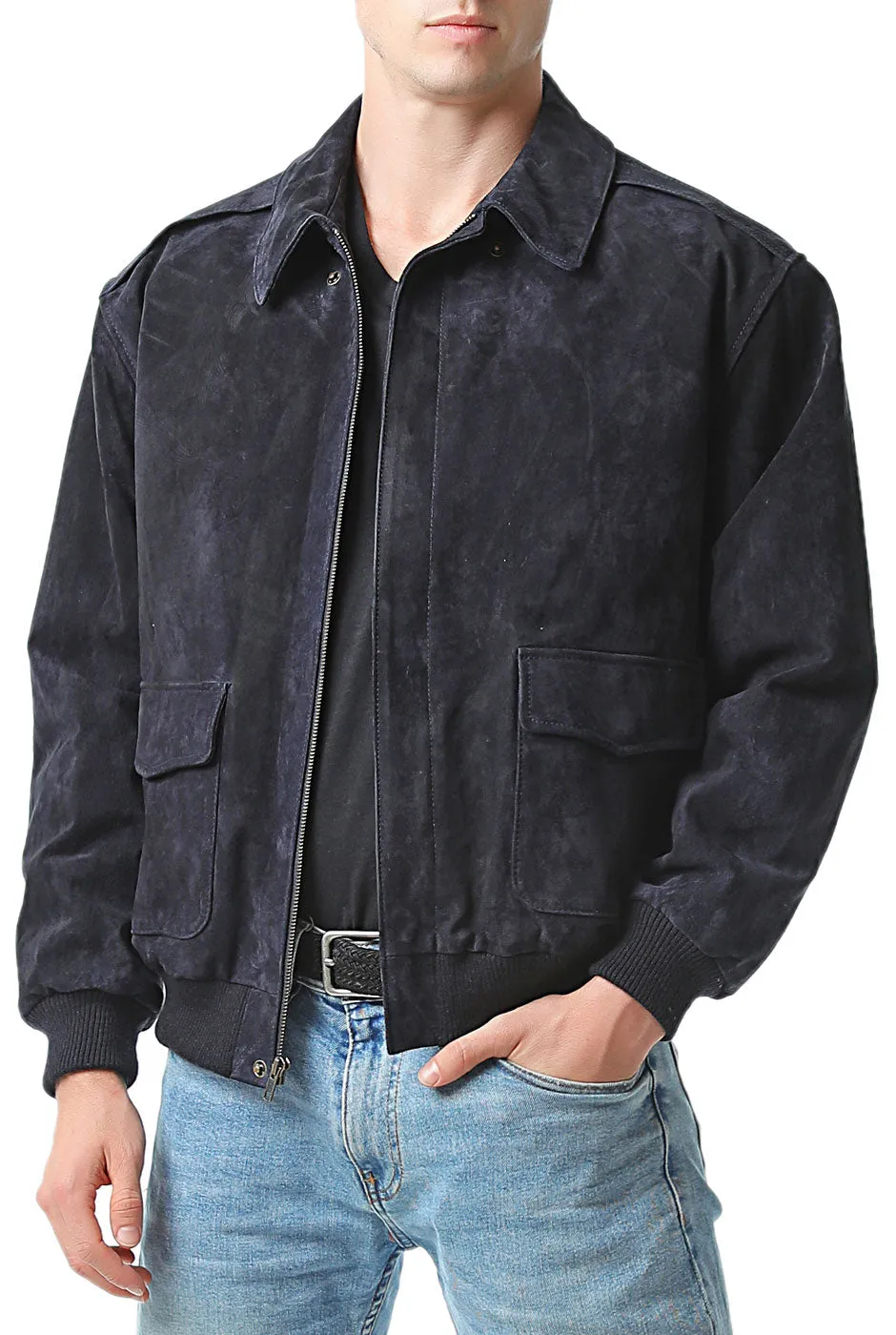 Landing Leathers Men Air Force A-2 Suede Leather Flight Bomber Jacket