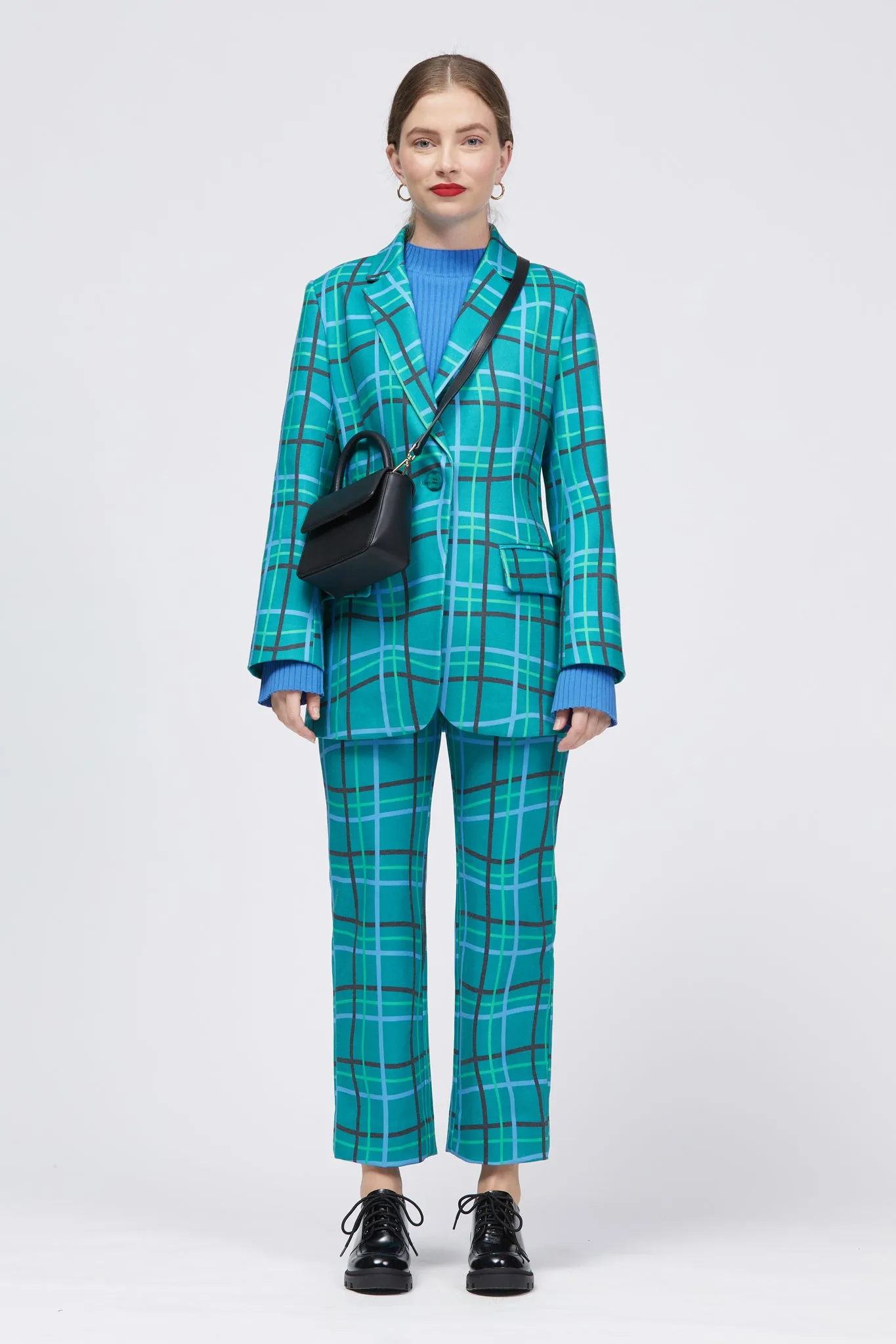 Las Blazer Green/Blue Warped Check Print