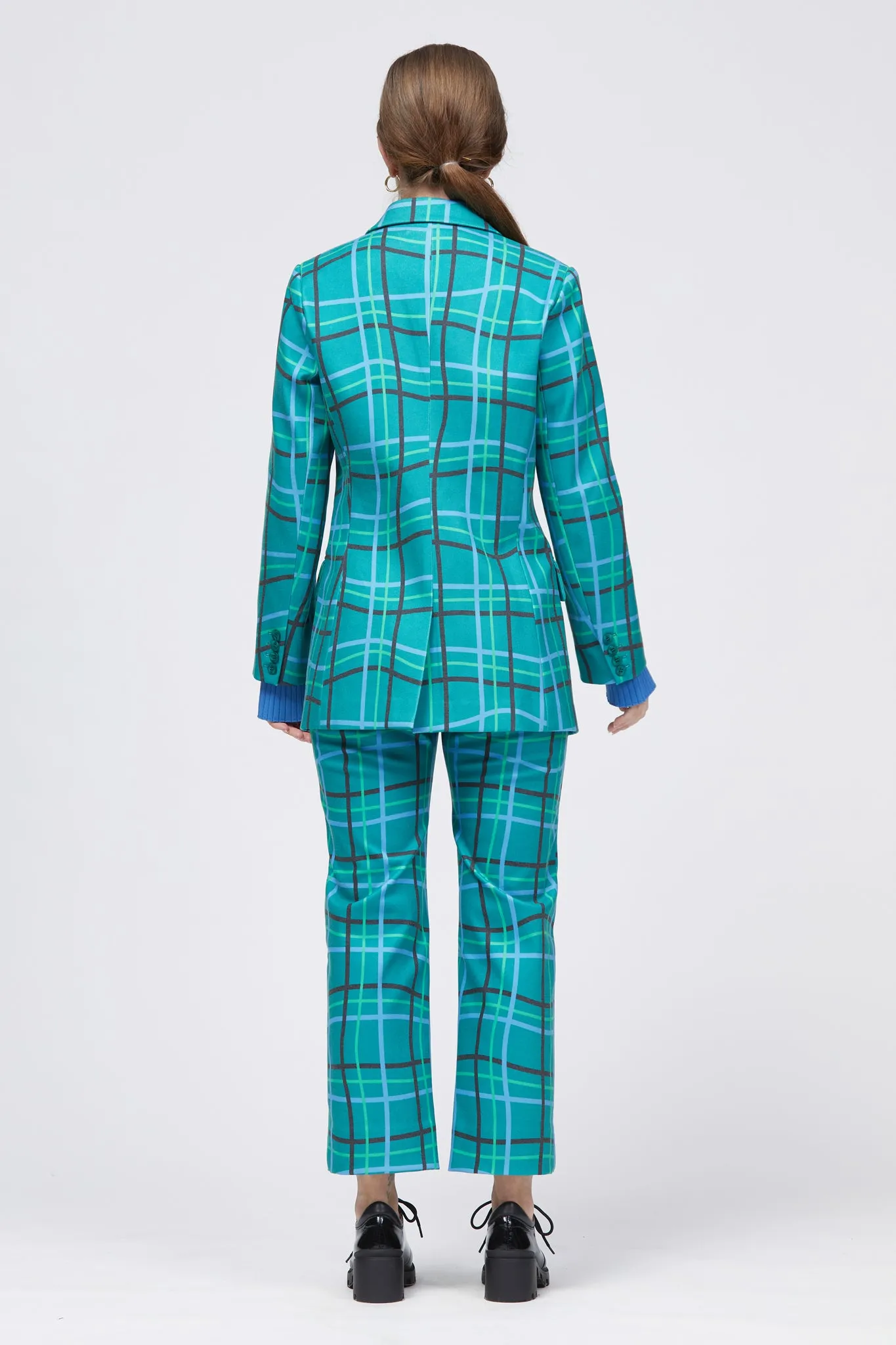 Las Blazer Green/Blue Warped Check Print