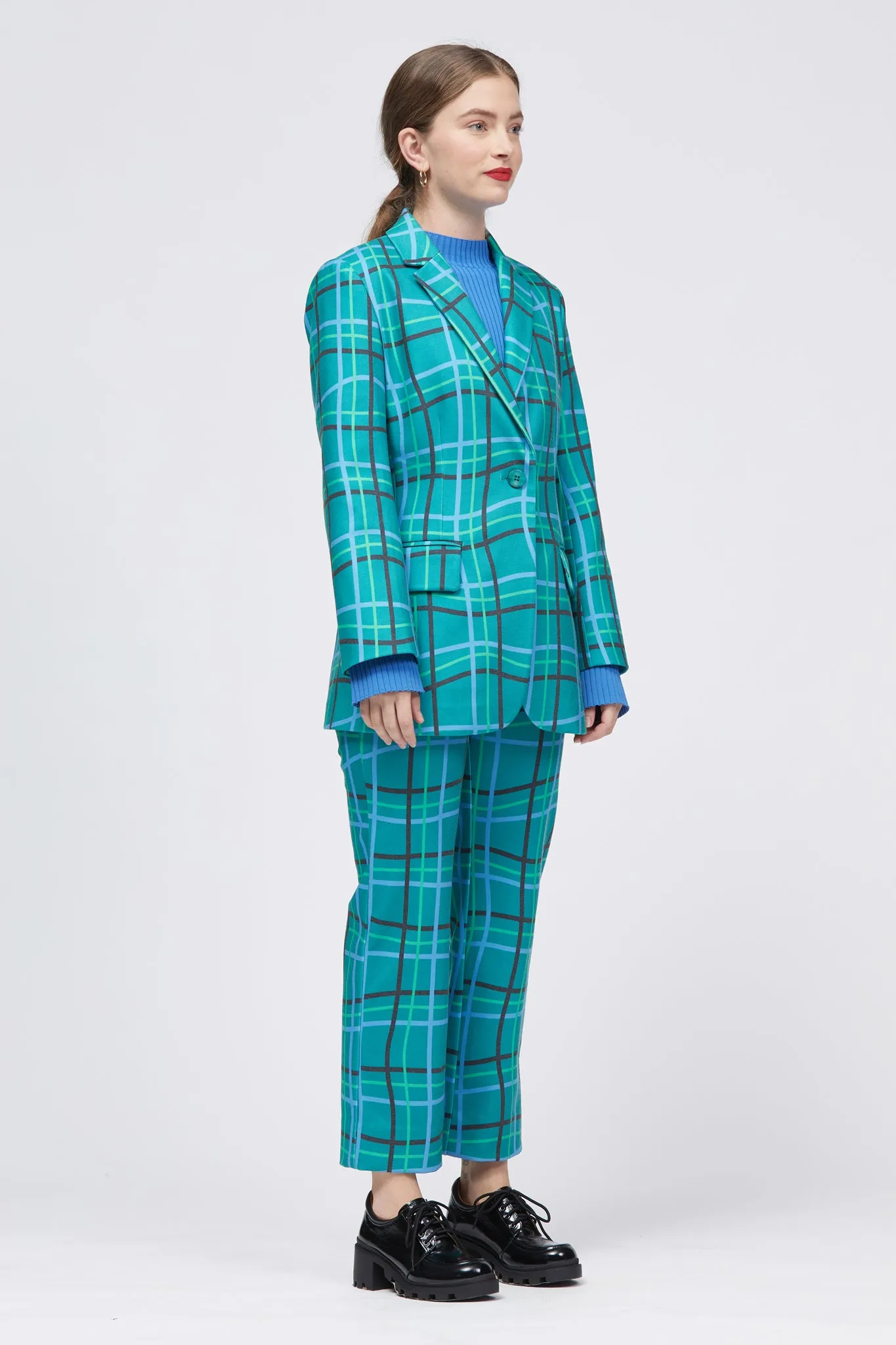 Las Blazer Green/Blue Warped Check Print