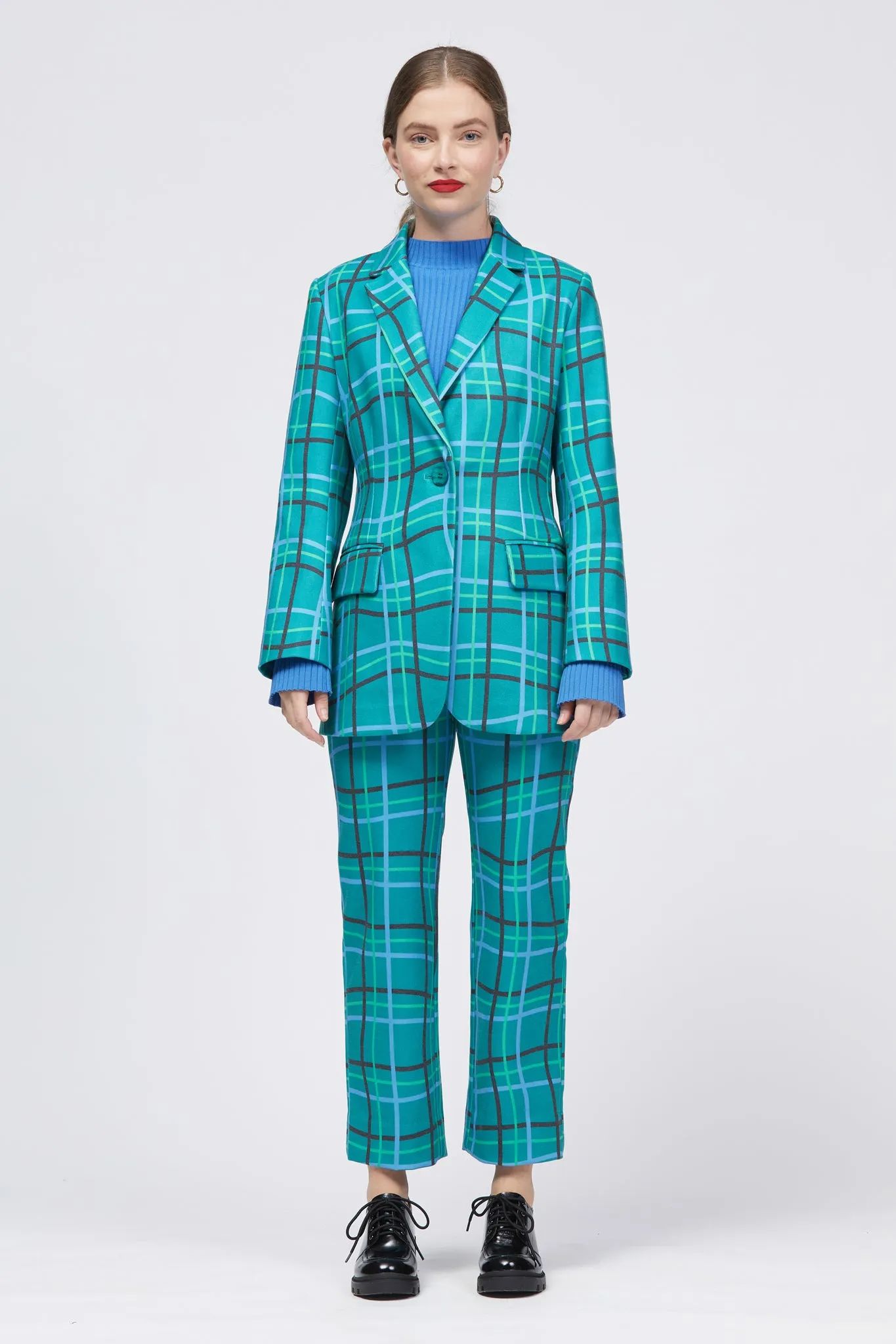 Las Blazer Green/Blue Warped Check Print