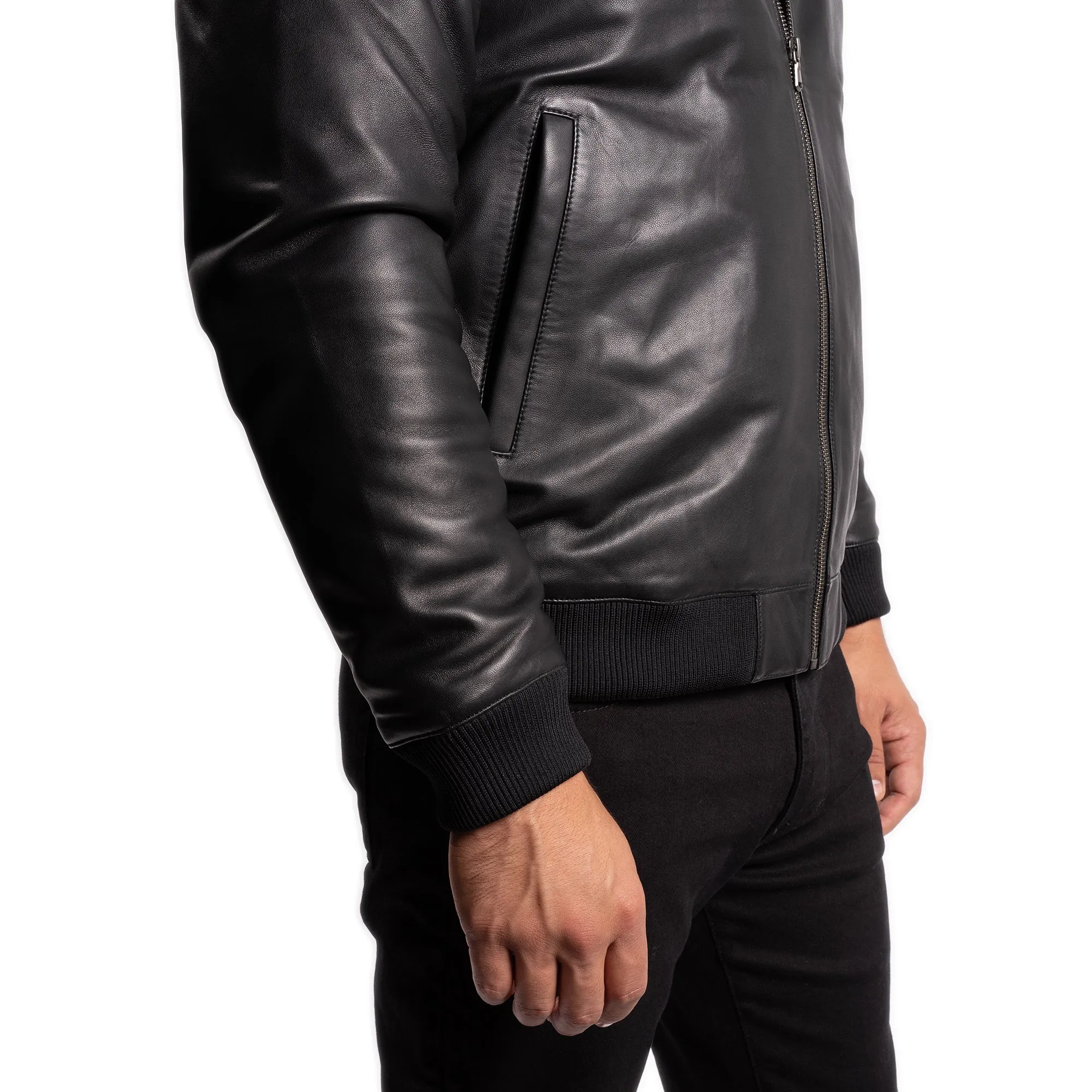 Leather Bomber Jacket - Black