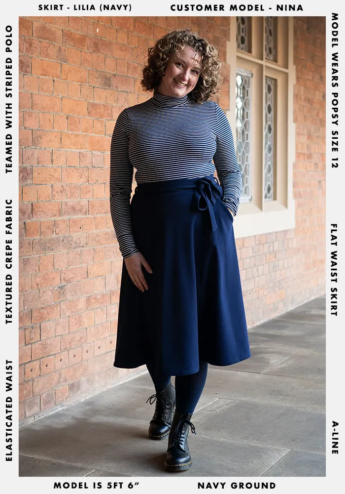 Lilia Navy A-Line Skirt