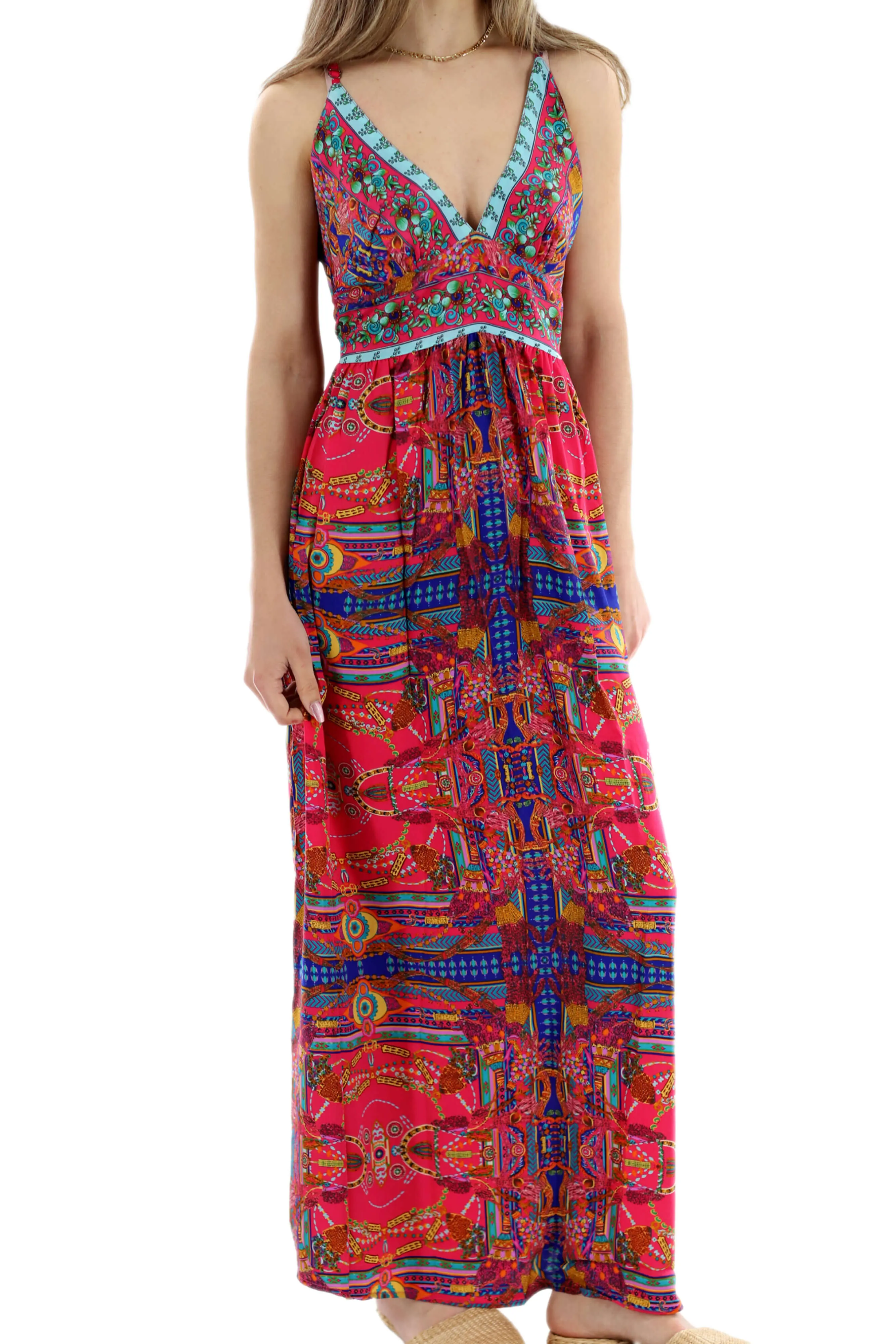 Long Flowy Floral 'Alessandra' Maxi Dress in Coral