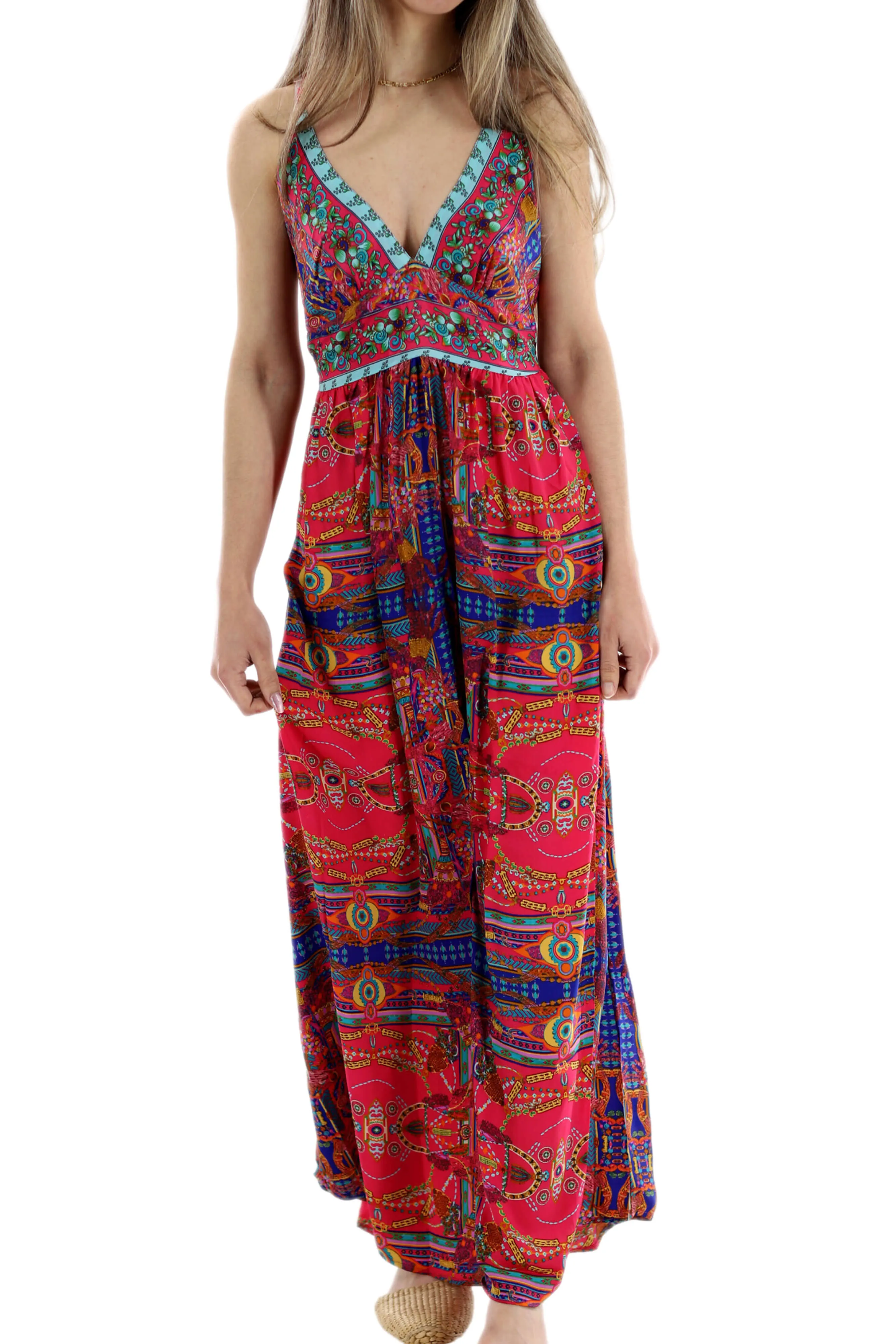 Long Flowy Floral 'Alessandra' Maxi Dress in Coral