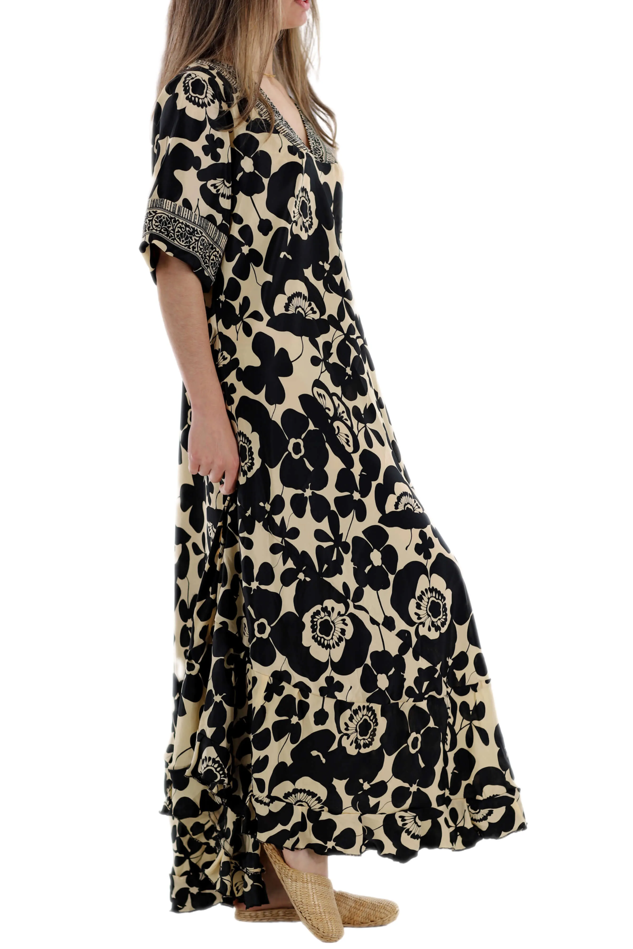 Long Flowy Floral 'Elisa' Maxi Dress in Gold