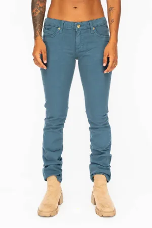 LOW RISE WOMENS JEANS IN PRUSSIAN BLUE WITH TONAL WINGS