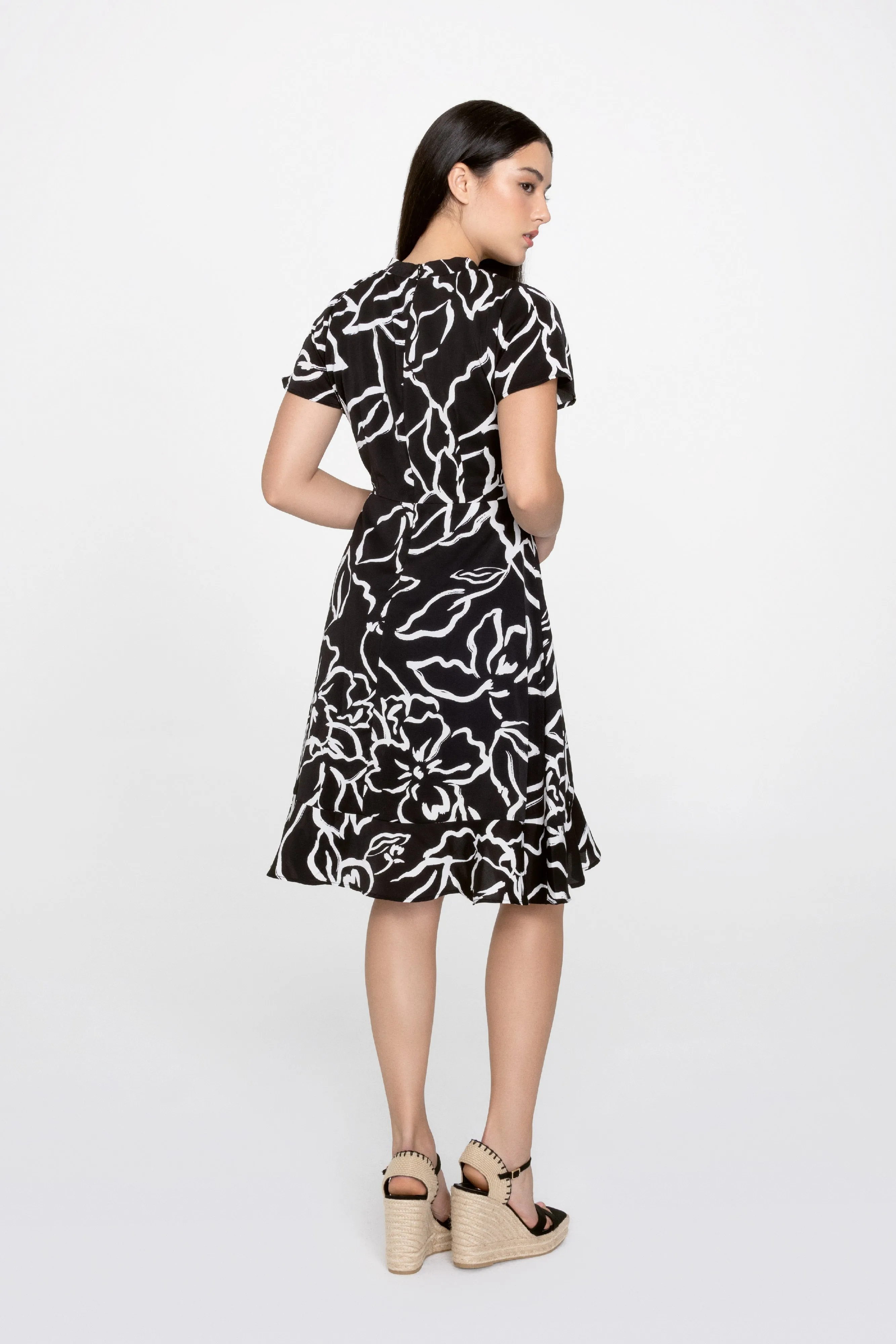 Luisa Printed Wrap Dress in Kohl Black