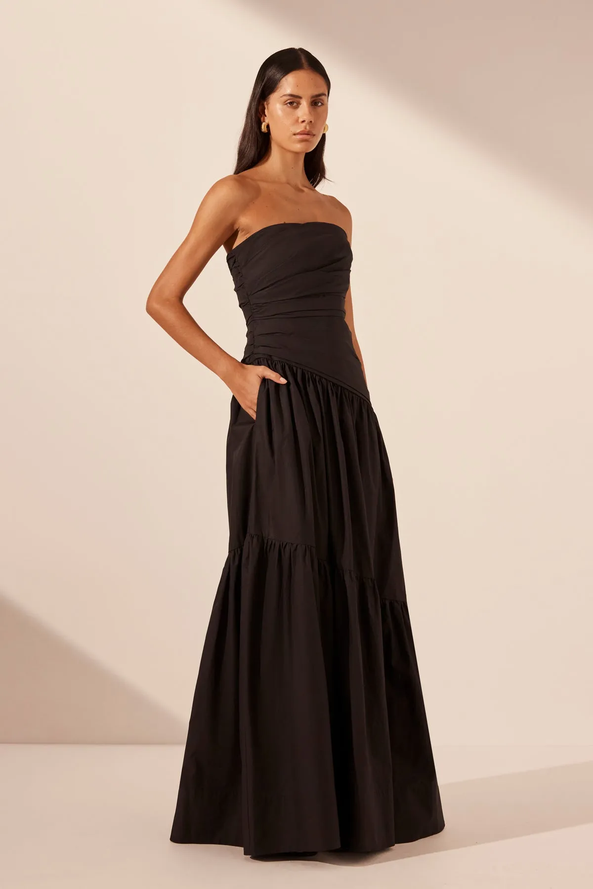 MAIORI STRAPLESS TIERED MAXI DRESS - BLACK