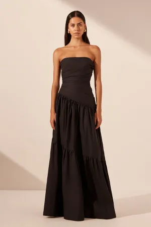 MAIORI STRAPLESS TIERED MAXI DRESS - BLACK