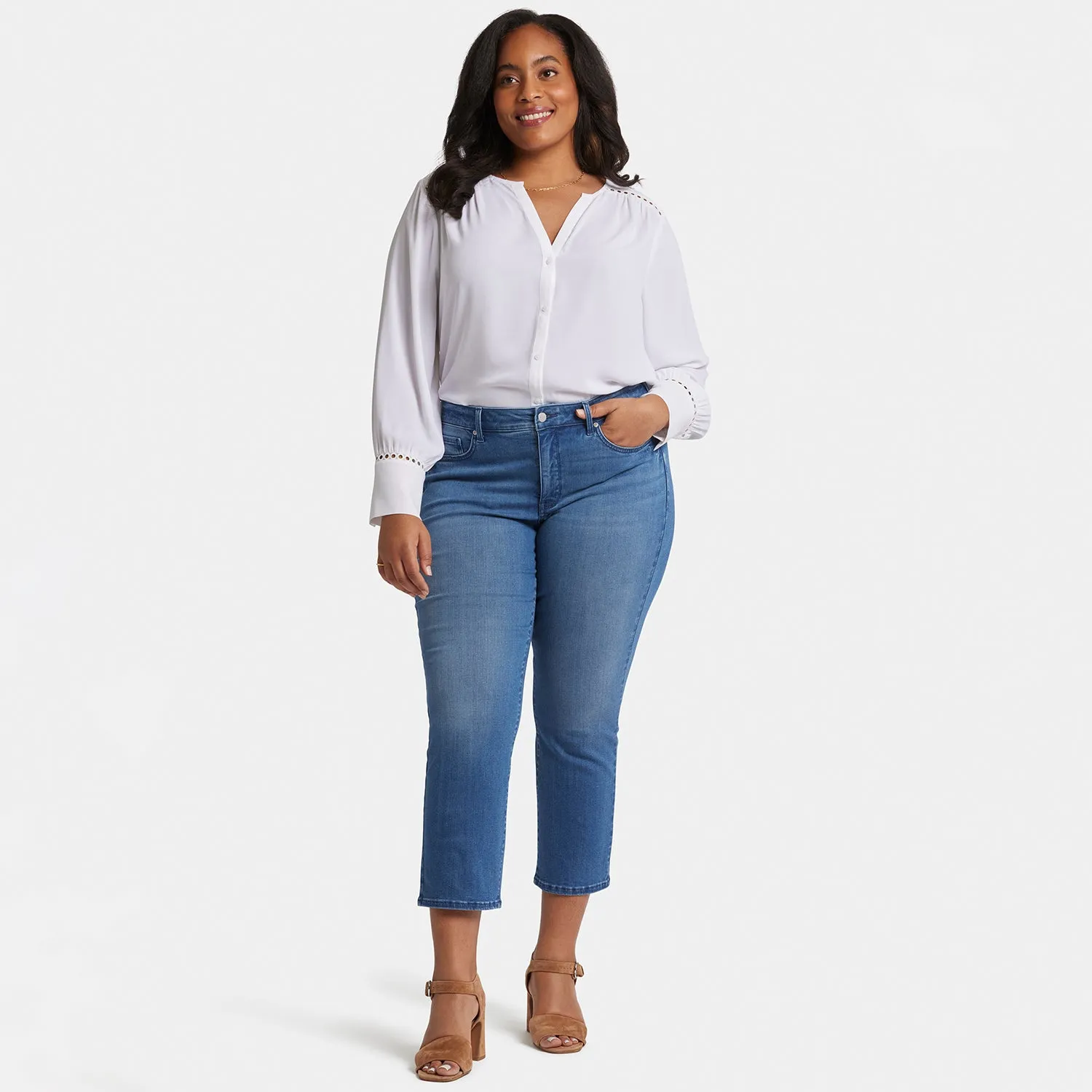 Marilyn Straight Ankle Jeans In Plus Size - Blue Island