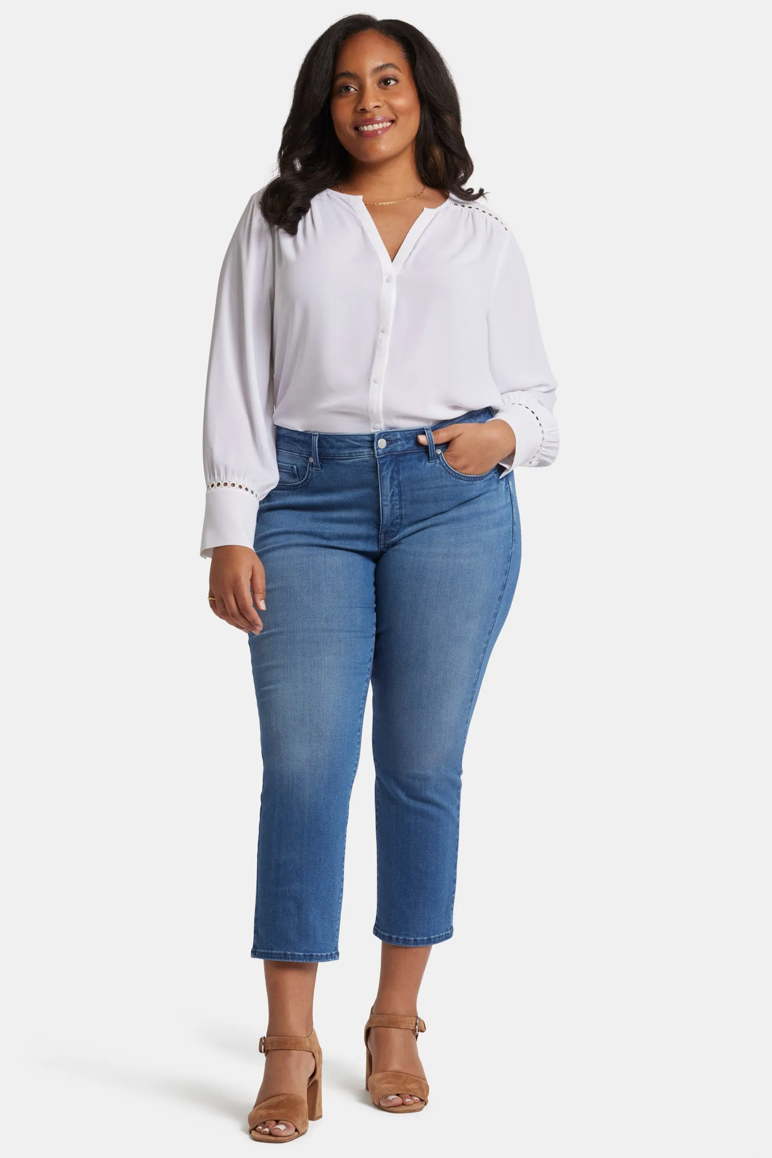 Marilyn Straight Ankle Jeans In Plus Size - Blue Island