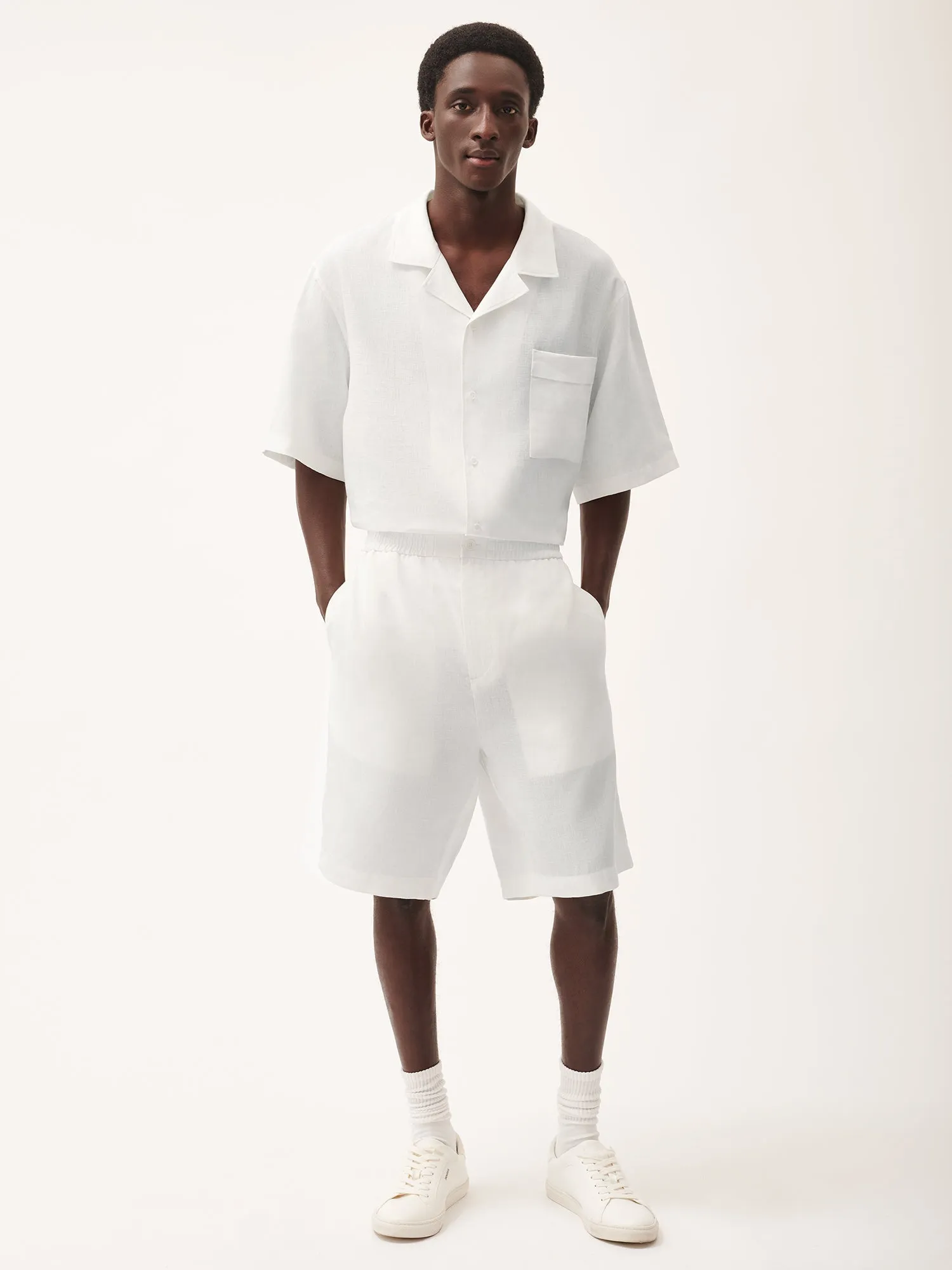 Mens DNA Aloe Linen Long Shorts—off-white