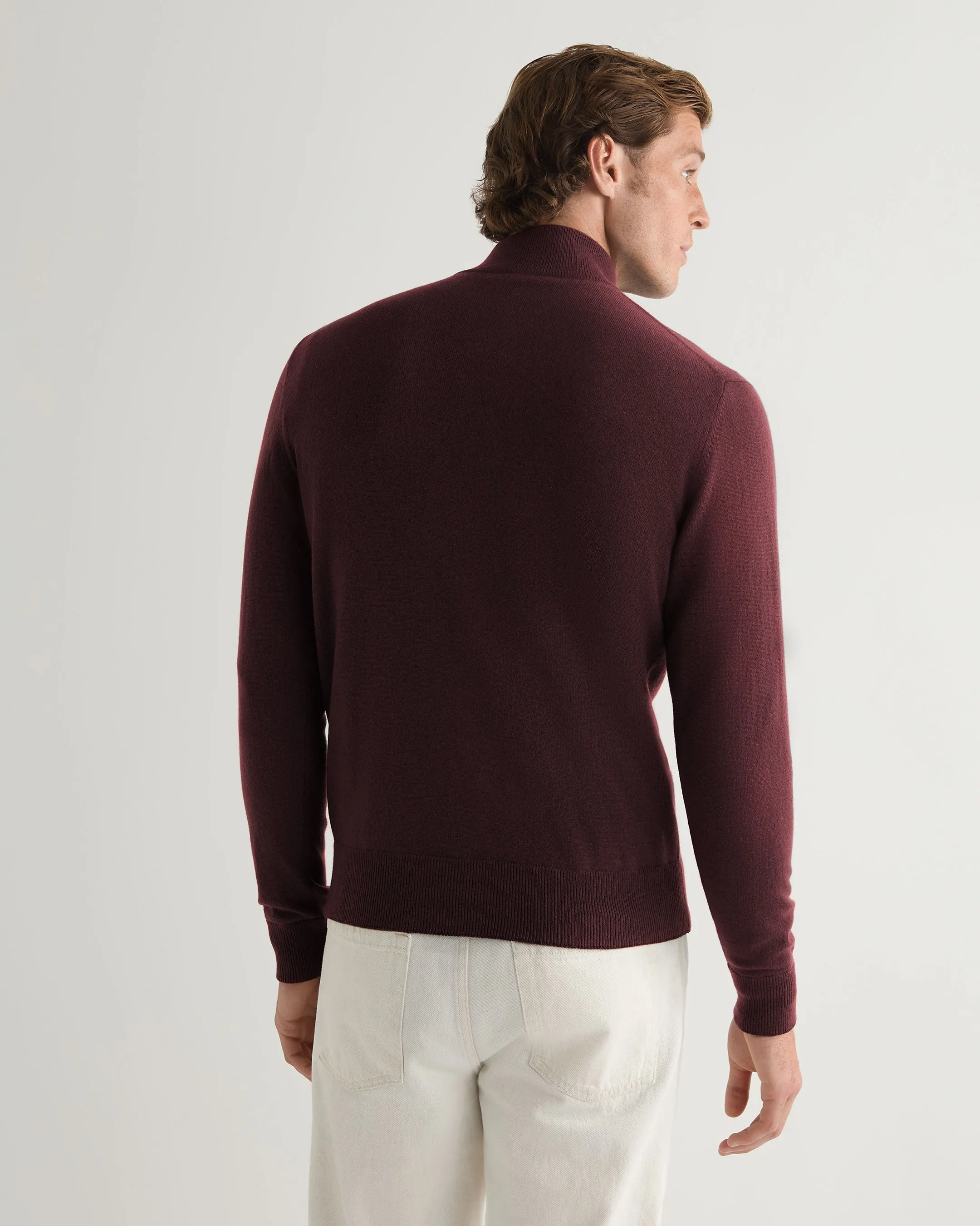 Men's Knightsbridge Full Zip Cashmere Jumper Claret Red