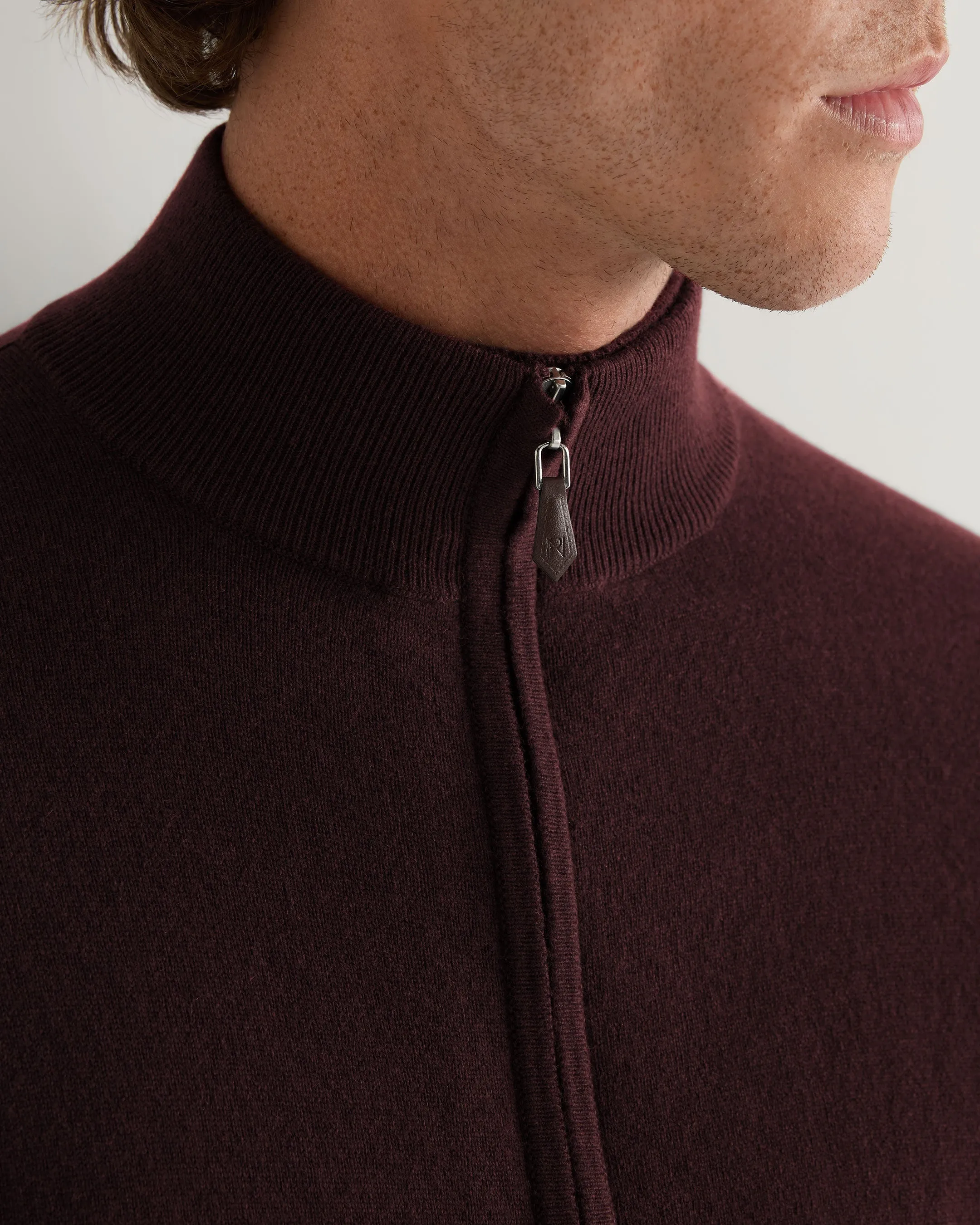 Men's Knightsbridge Full Zip Cashmere Jumper Claret Red