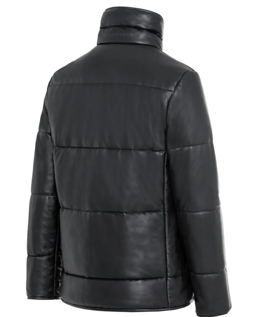 Mens Leather Jacket Quilted | Square Pattern