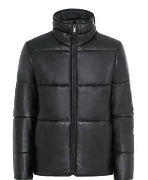 Mens Leather Jacket Quilted | Square Pattern