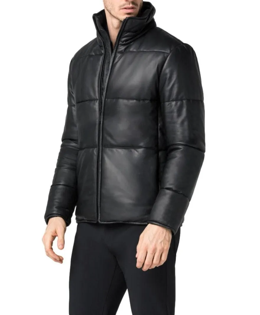 Mens Leather Jacket Quilted | Square Pattern