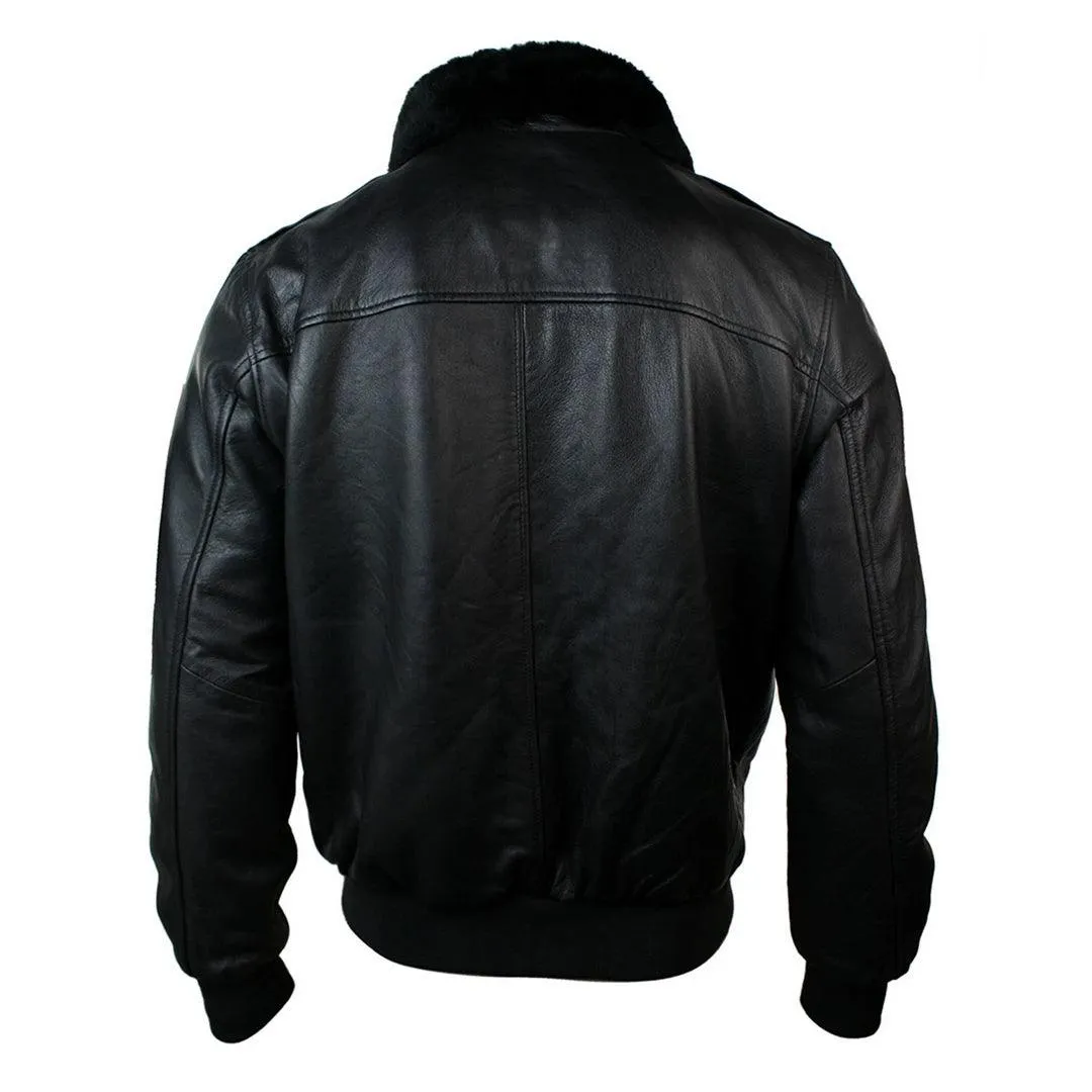 Mens Real Fur Collar Leather Bomber Pilot Flying Jacket Black Brown A2