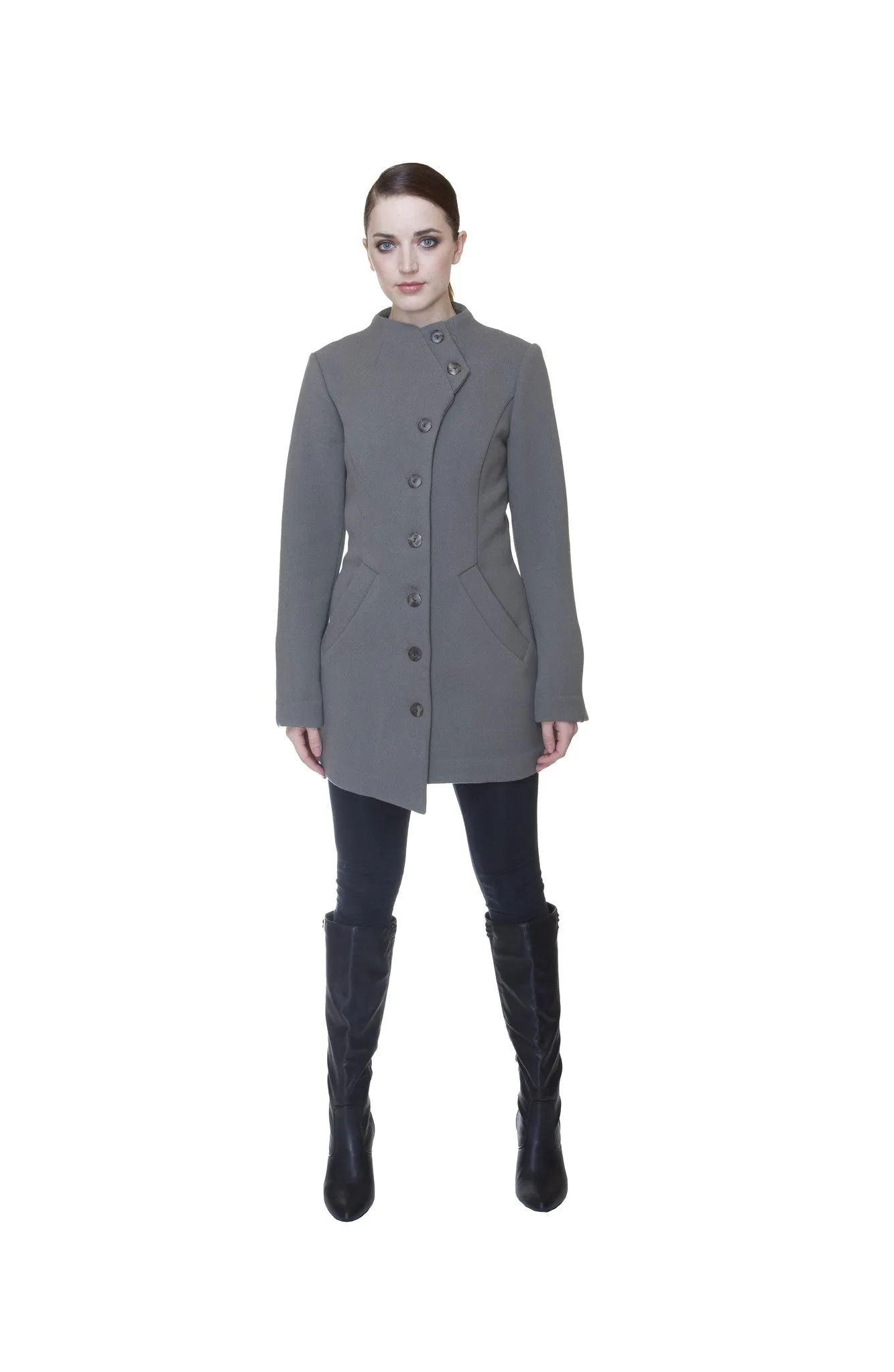 Mock Military Button Front Coat/ Putty