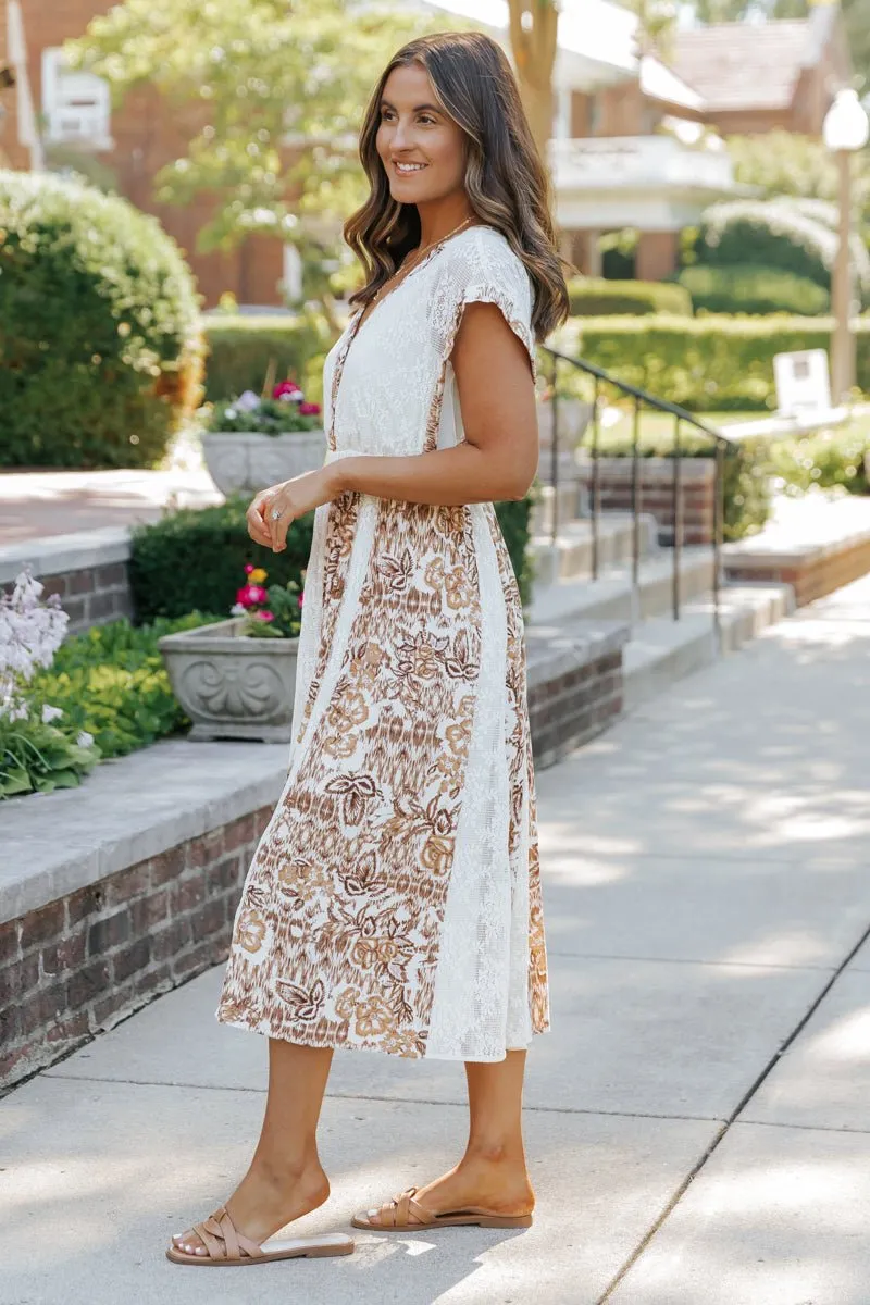 Multi Taupe Print Lace Midi Dress - FINAL SALE