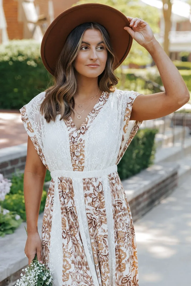 Multi Taupe Print Lace Midi Dress - FINAL SALE