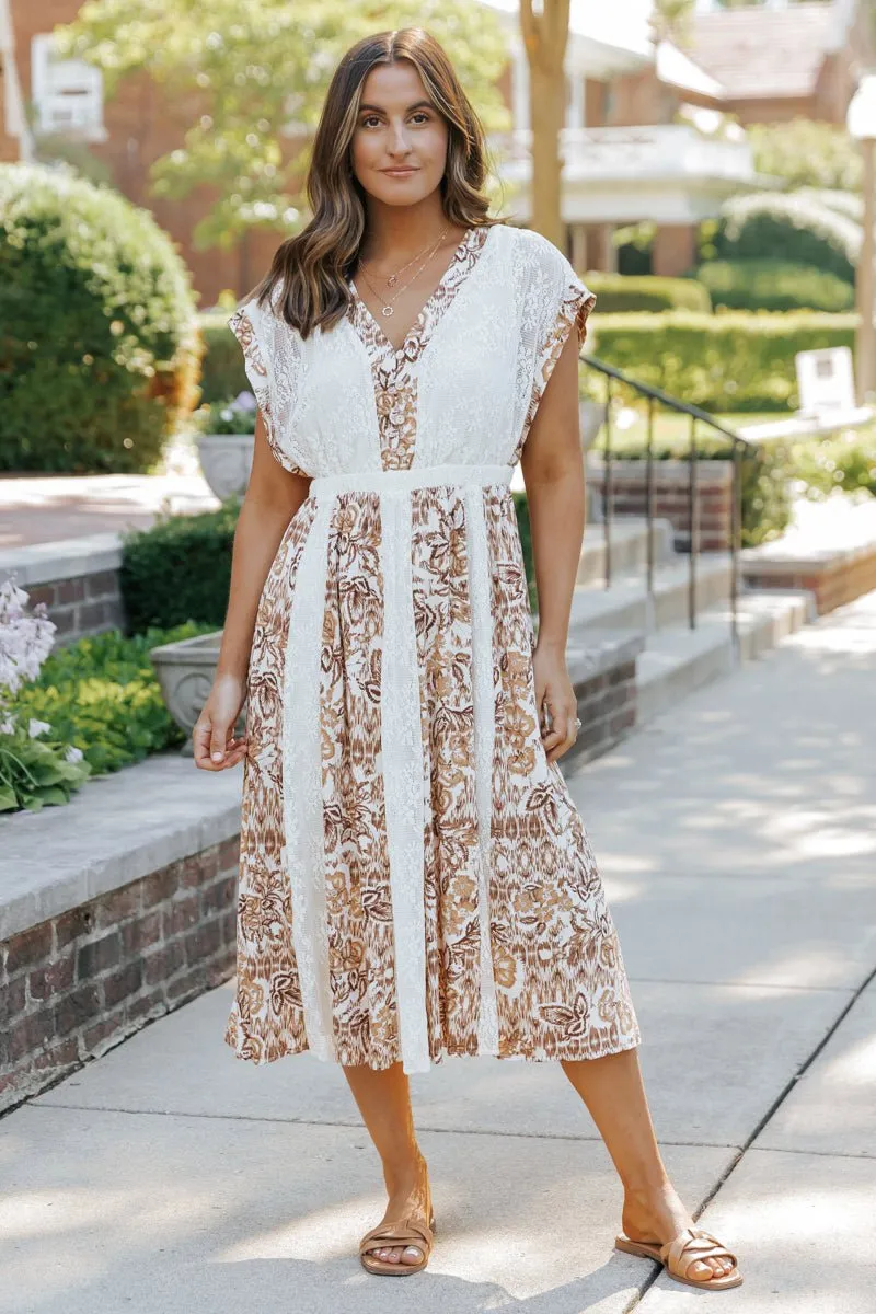 Multi Taupe Print Lace Midi Dress - FINAL SALE