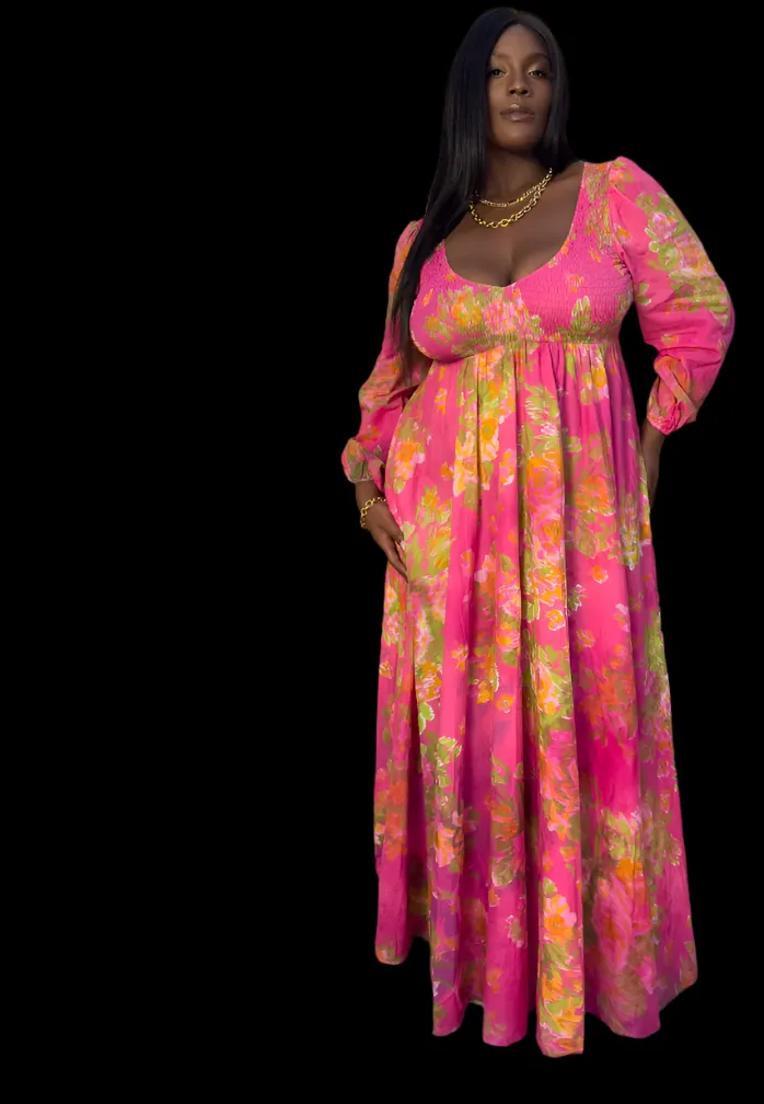 Multicolor Hand Dye Floral Maxi Dress - The Joni