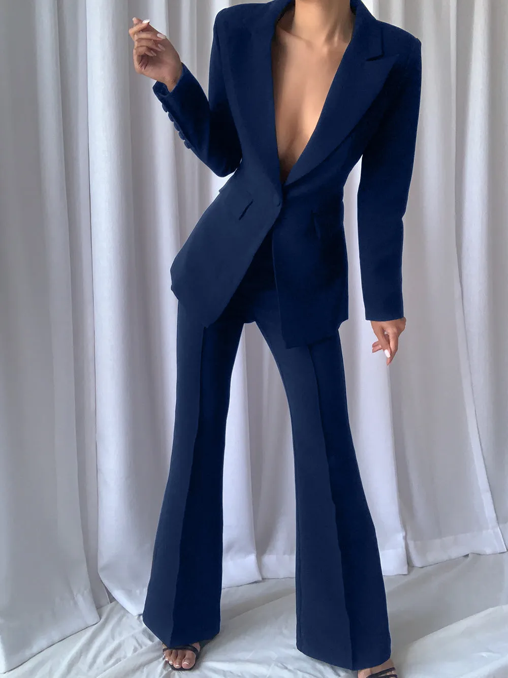 NAOMA Blazer & Flared Pants Set in Navy