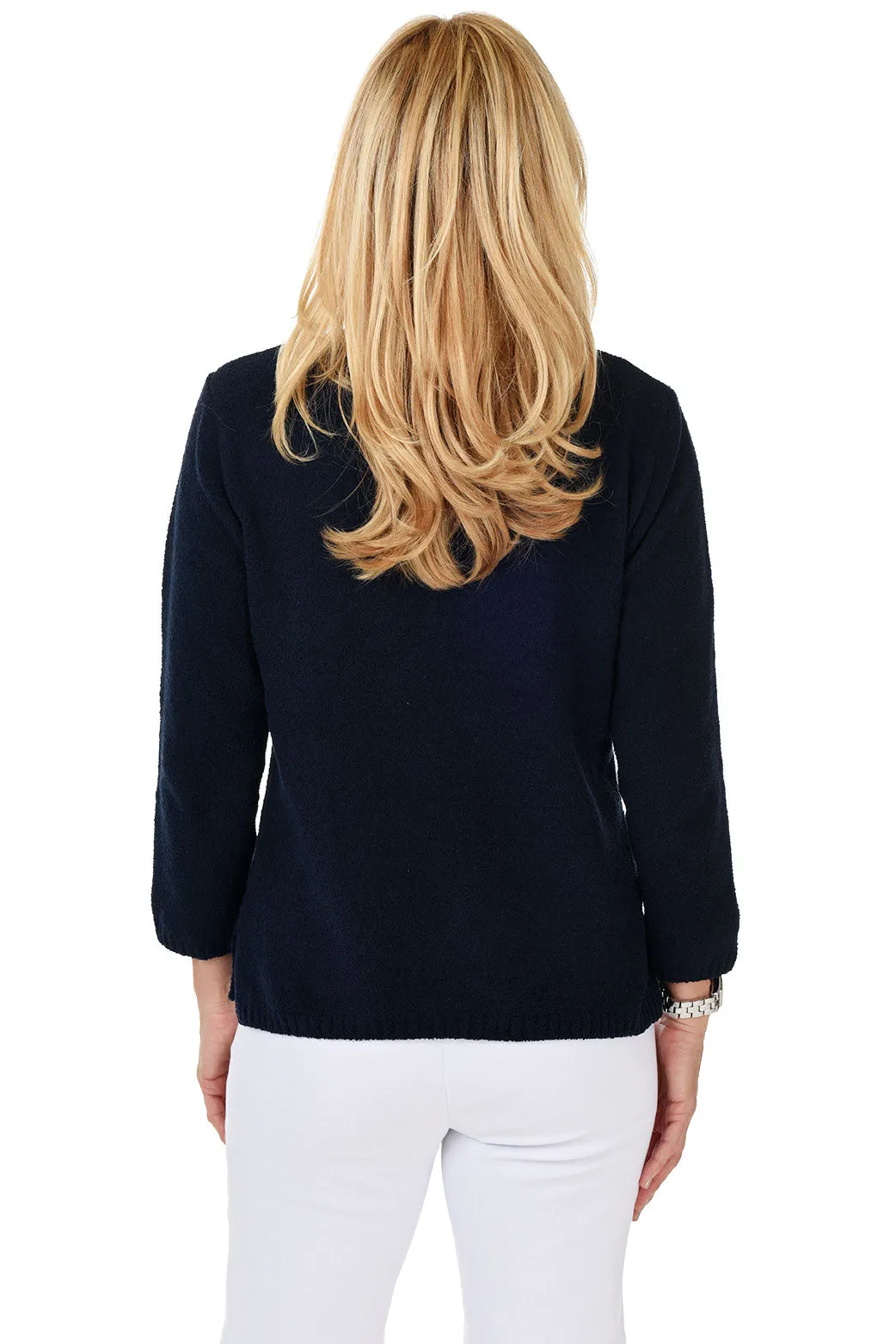 Navy Anchor Embroidered Chenille Sweater