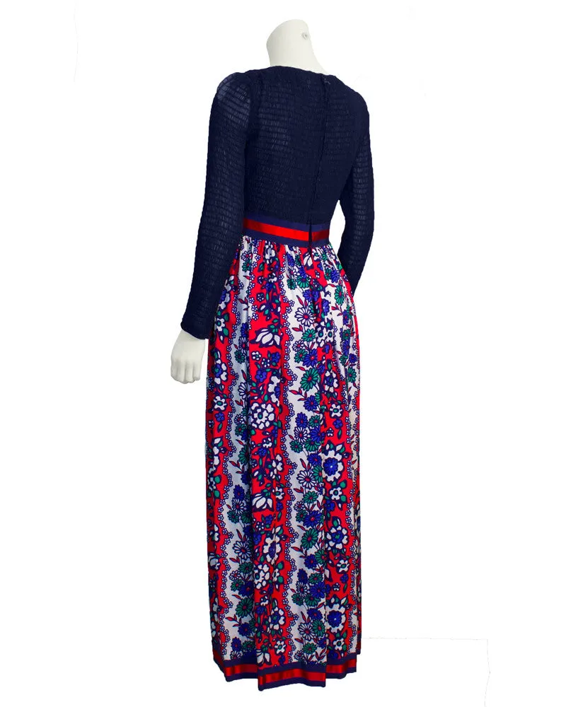 Navy Blue and Red Maxi Dress