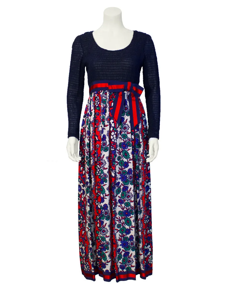 Navy Blue and Red Maxi Dress