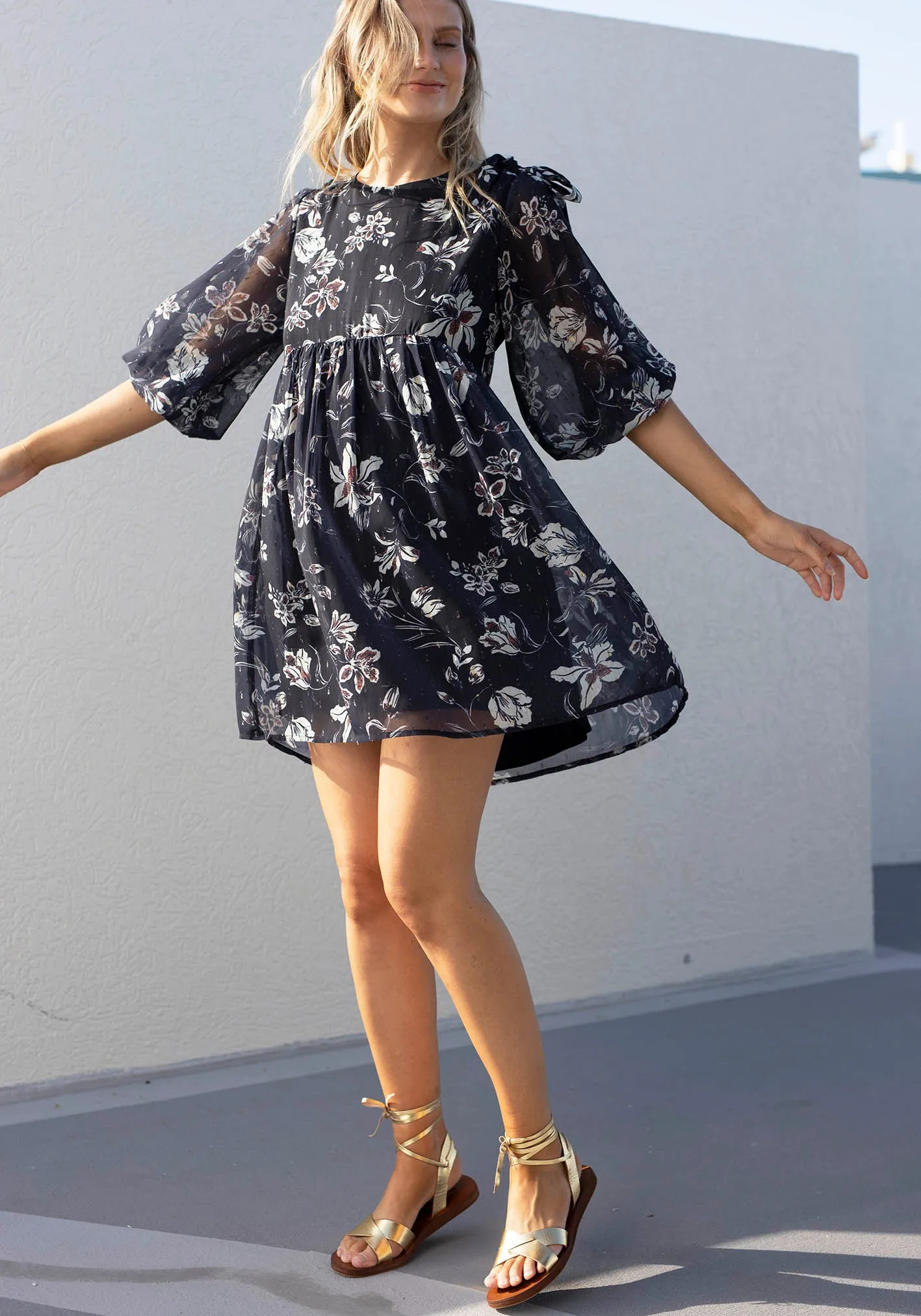 Night Games Floral Bow Mini Dress