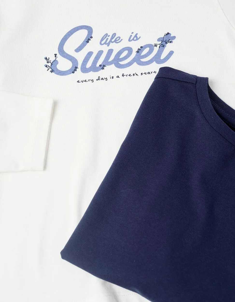 Pack of 2 Long Sleeve T-shirts for Girls 'Sweet', White/Blue