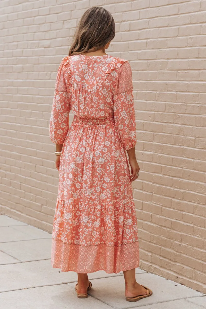 Peach A-Line Print Maxi Dress - FINAL SALE