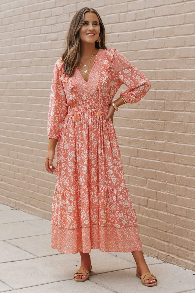 Peach A-Line Print Maxi Dress - FINAL SALE