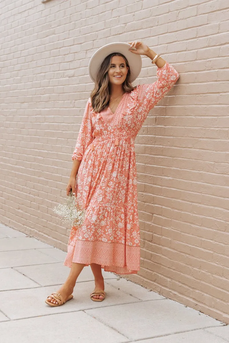 Peach A-Line Print Maxi Dress - FINAL SALE