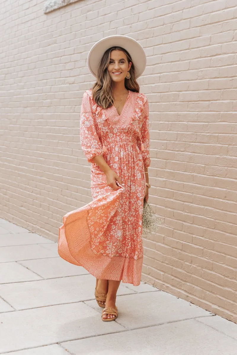 Peach A-Line Print Maxi Dress - FINAL SALE