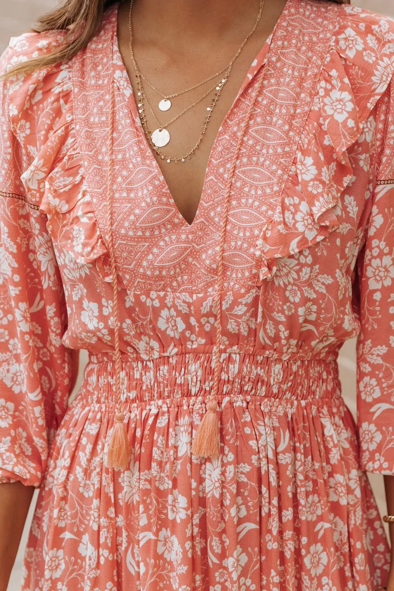 Peach A-Line Print Maxi Dress - FINAL SALE