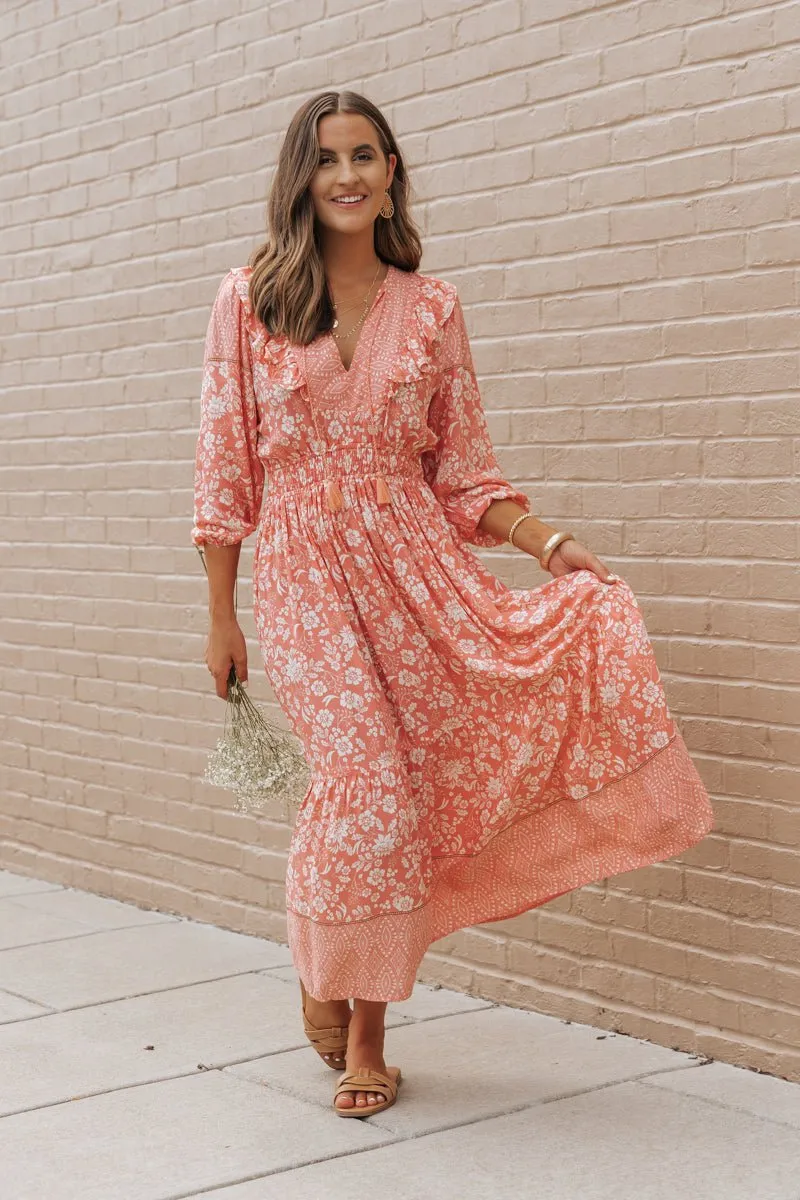 Peach A-Line Print Maxi Dress - FINAL SALE