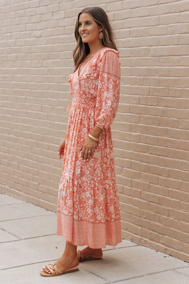 Peach A-Line Print Maxi Dress - FINAL SALE