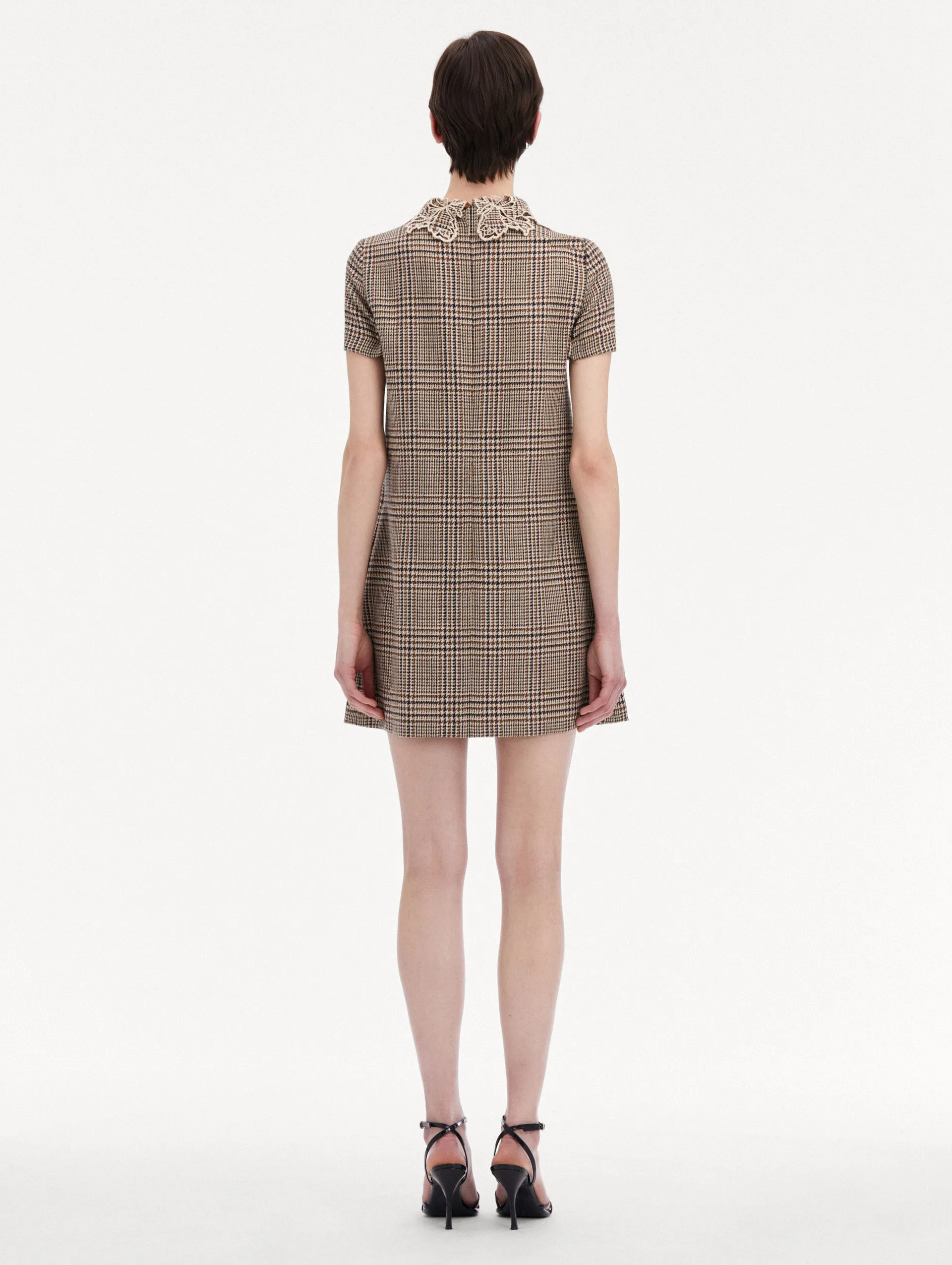 Peony Guipure Collar Plaid Shift Dress